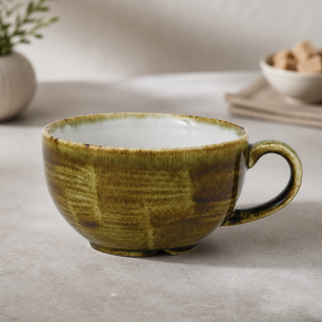 Commercial Cappuccino Cups 8oz Olive Plume Design 12 Pack