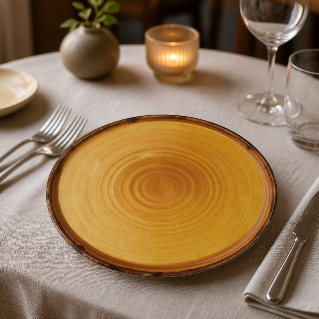 Commercial Walled Plates Mustard 260mm - 6 Pack Vitrified Porcelain