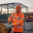Premium High Visibility Padded Traffic Jacket in Orange with Drawstring Hood and Multiple Storage Pockets