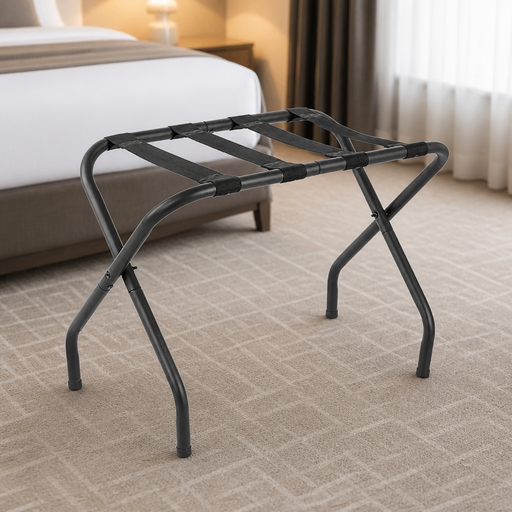 Commercial luggage rack with 35kg capacity for hotels and guest accommodation