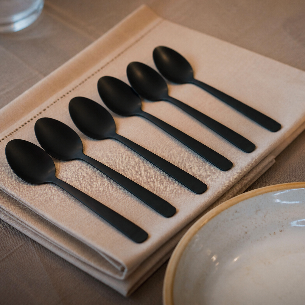 Commercial Small Salad Spoons Black 6 Pack