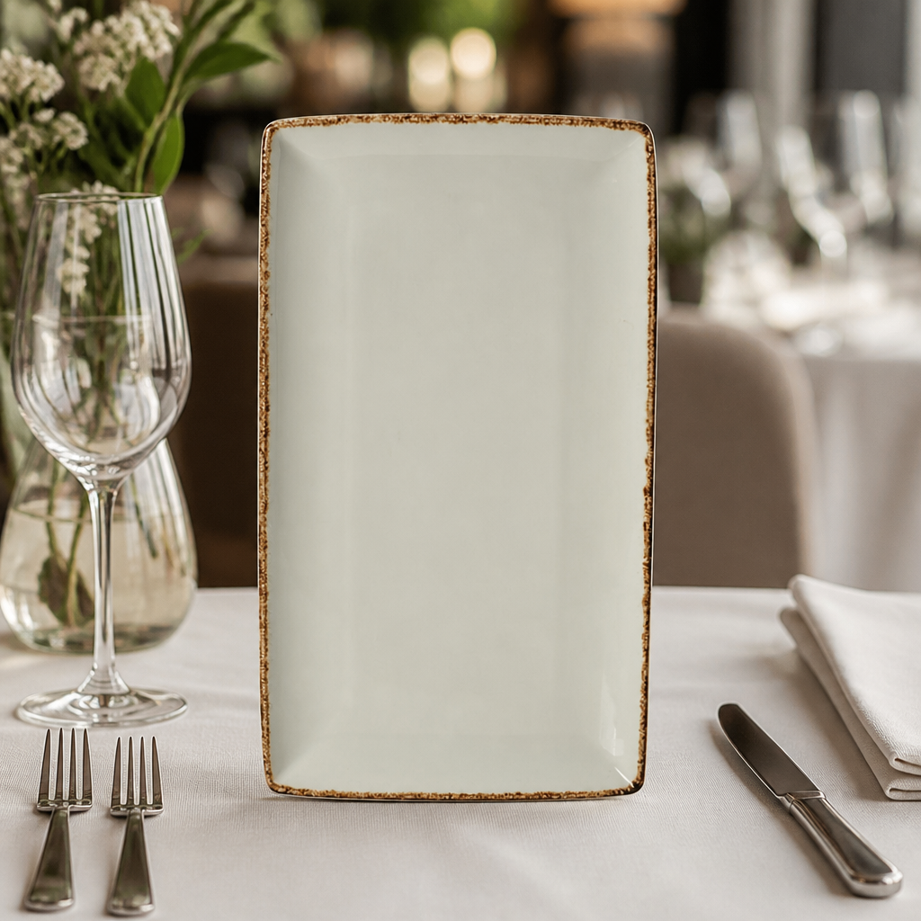 Commercial Brown Dapple Rectangle Plates Set of Three 6 Pack