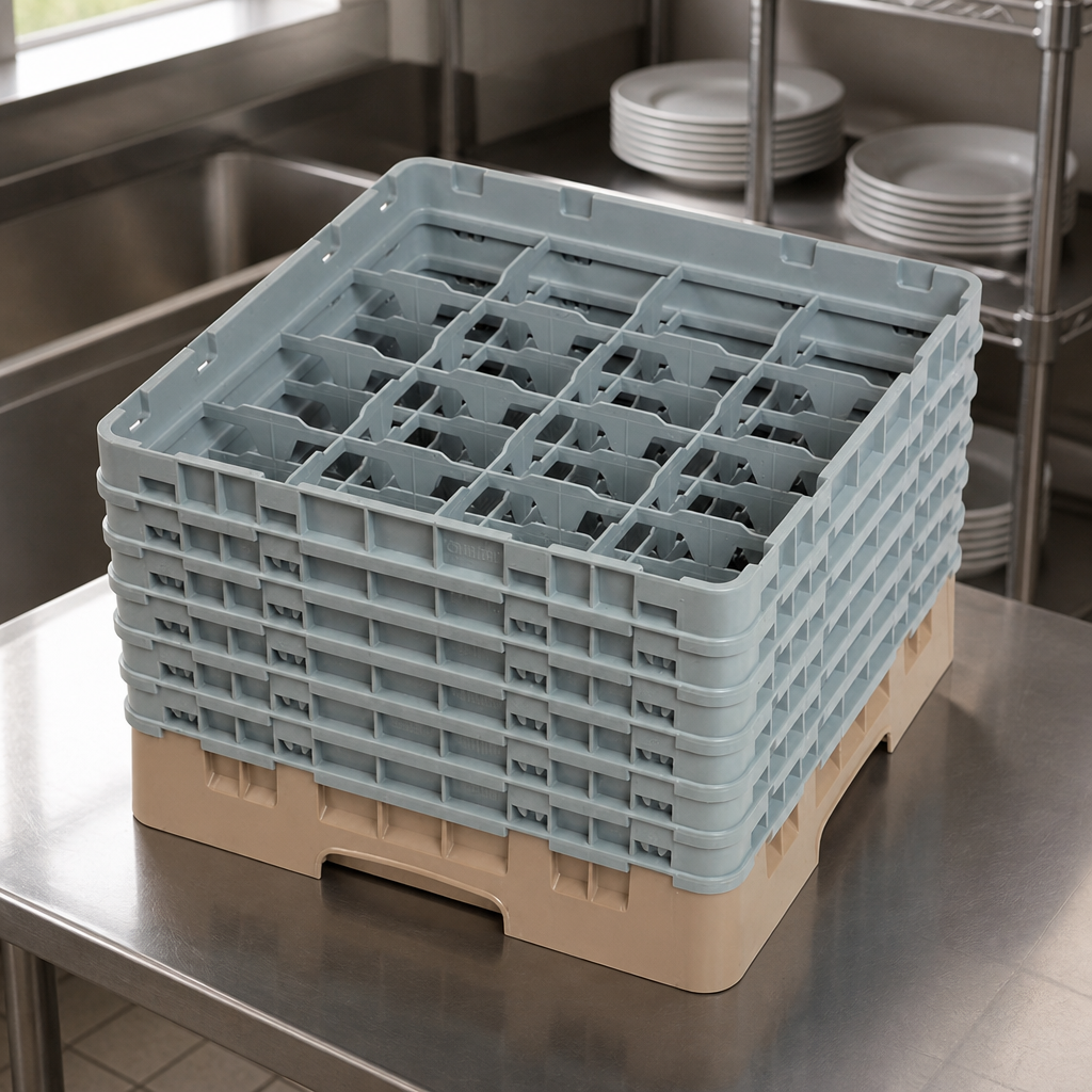 Commercial Glass Rack 16 Compartments 298mm Height Polypropylene