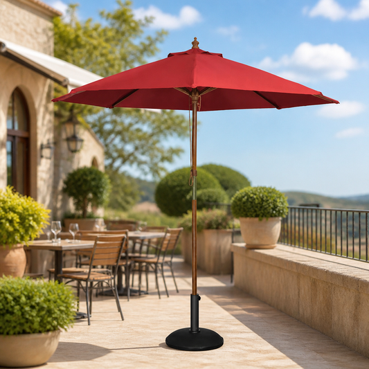 Commercial Round Parasol 2.5m Diameter Red Canopy Outdoor Shade
