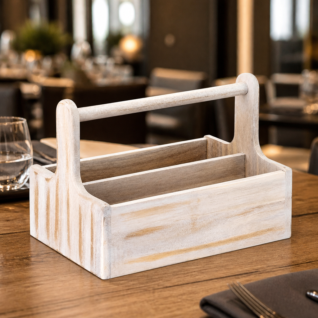 Commercial Wooden Table Caddy Condiment Holders - 2 Pack