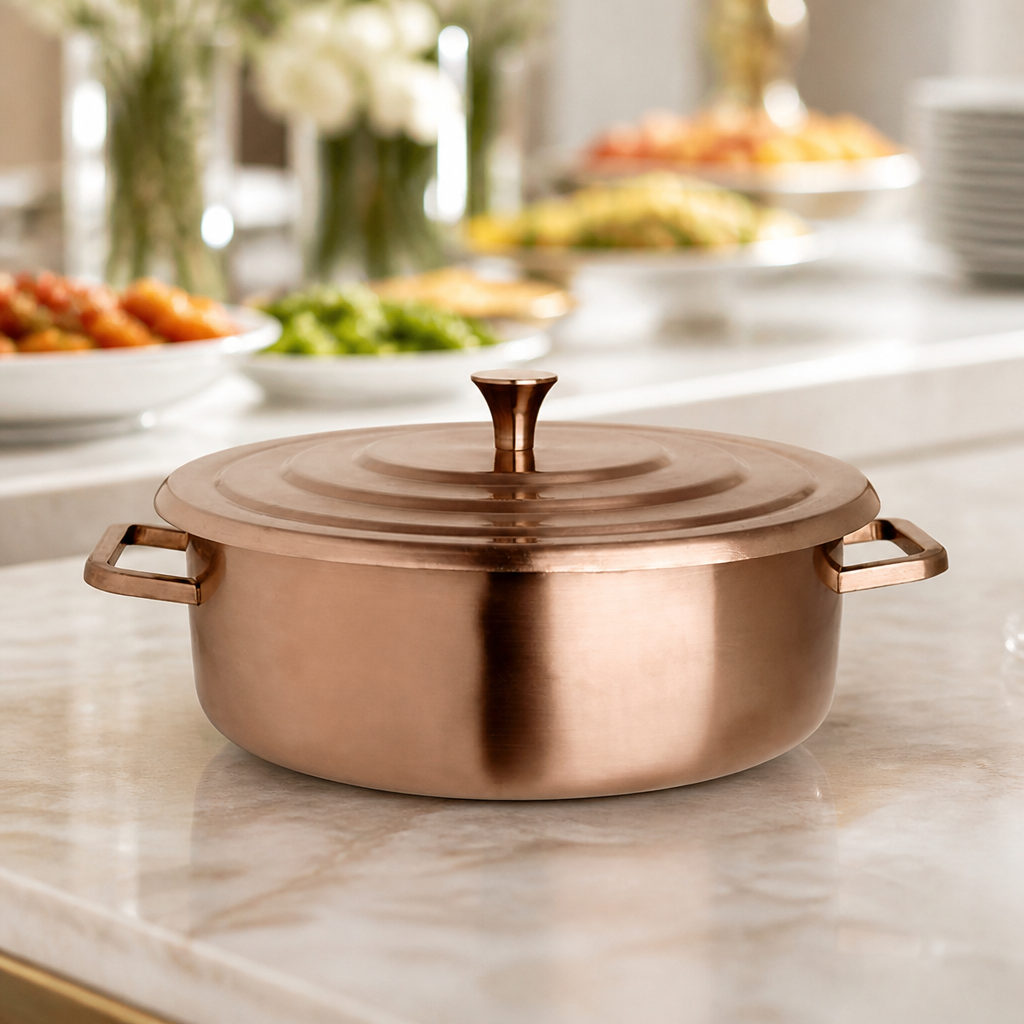 Commercial Brushed Bronze Round Chafing Dish 3.8L