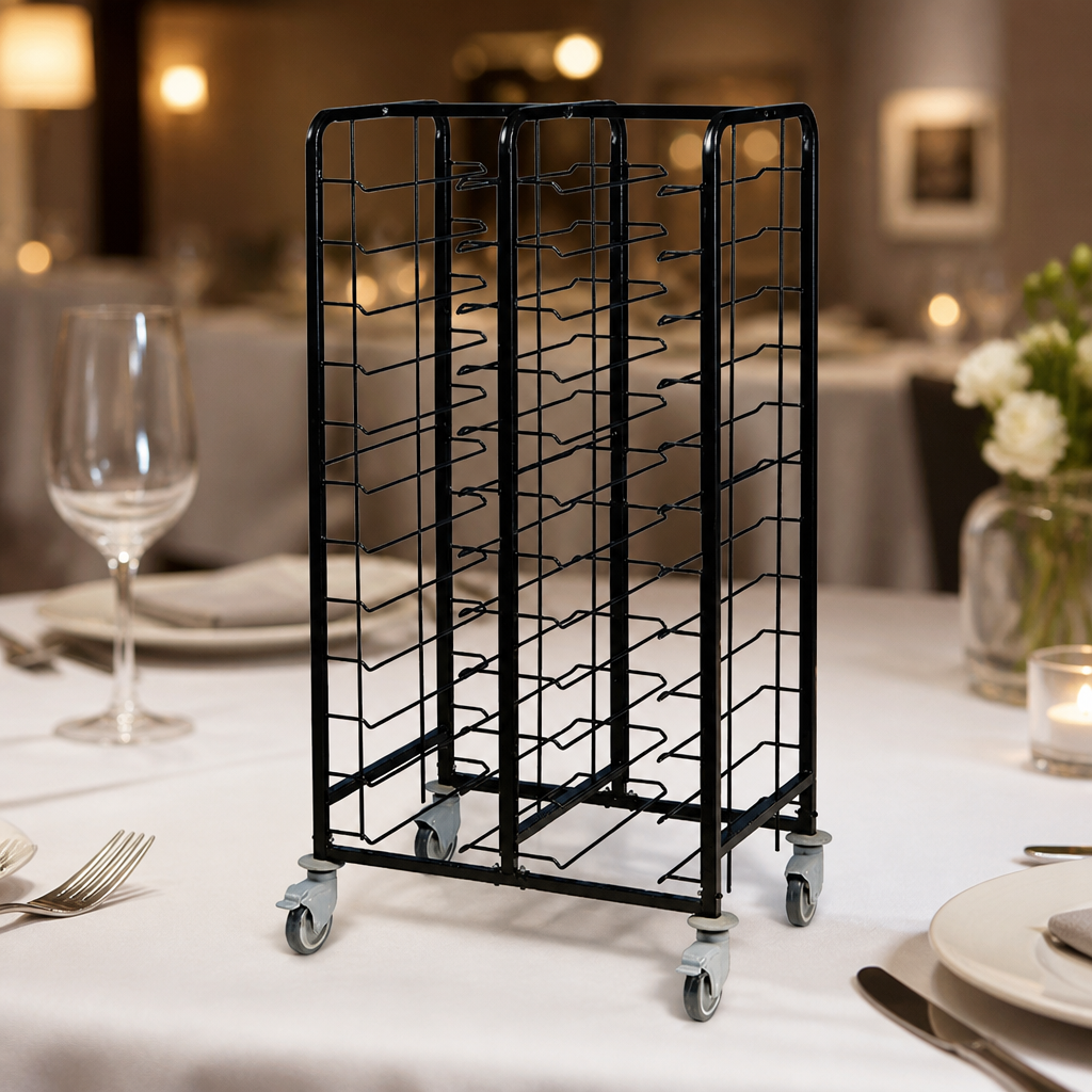 Commercial 24-Shelf Clearing Trolley with Braked Castors