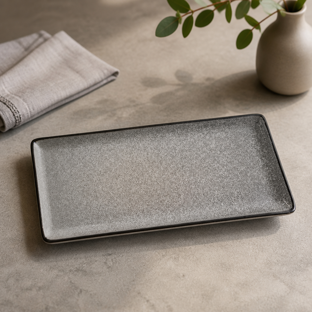 Commercial Rectangular Serving Plates 335mm Grey Stone Effect