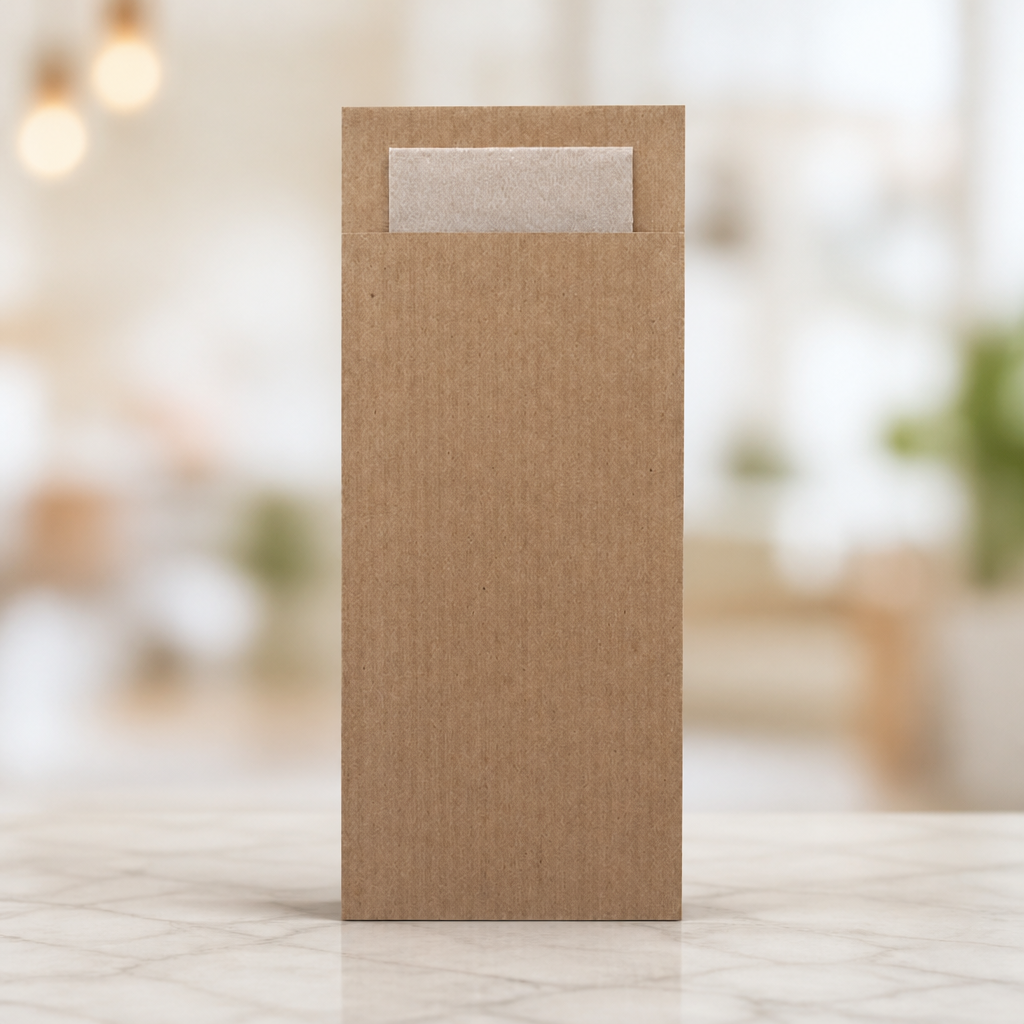 Commercial cutlery pouches with napkins 500 pack Kraft brown