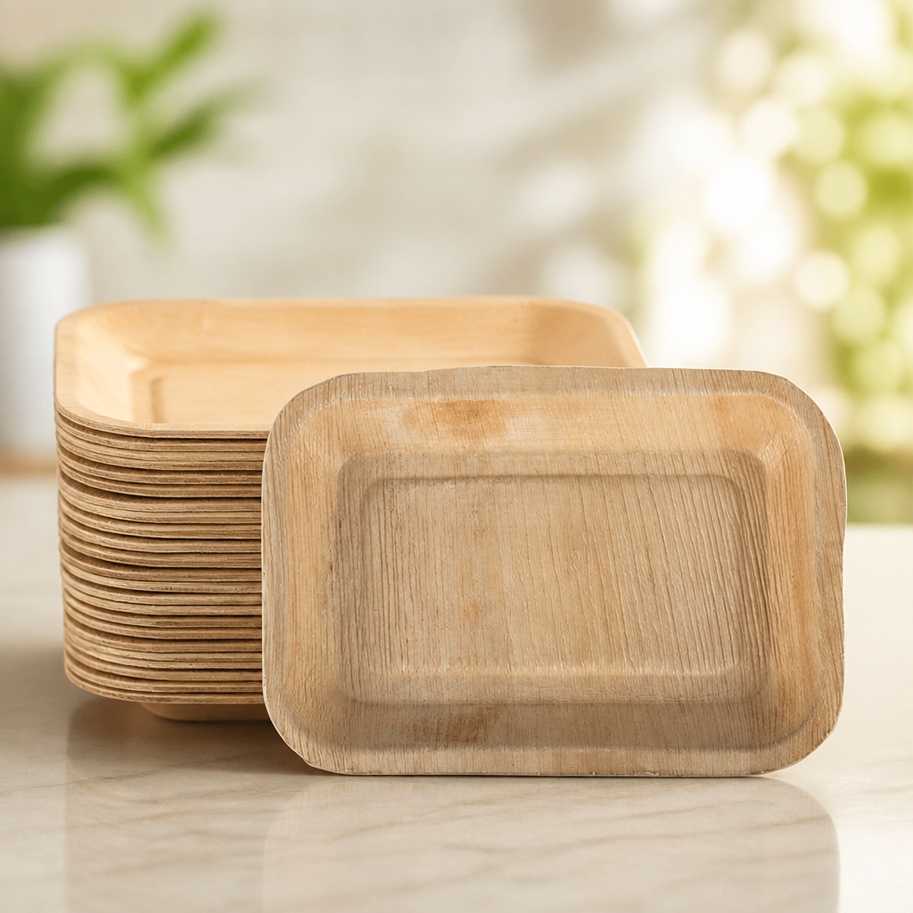 Compostable Palm Leaf Plates Rectangular 250mm 100 Pack