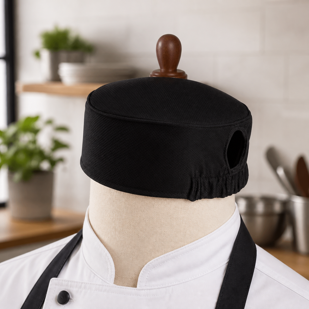 Ladies Black Chef Beanie with Cool Vent Fabric for Comfort