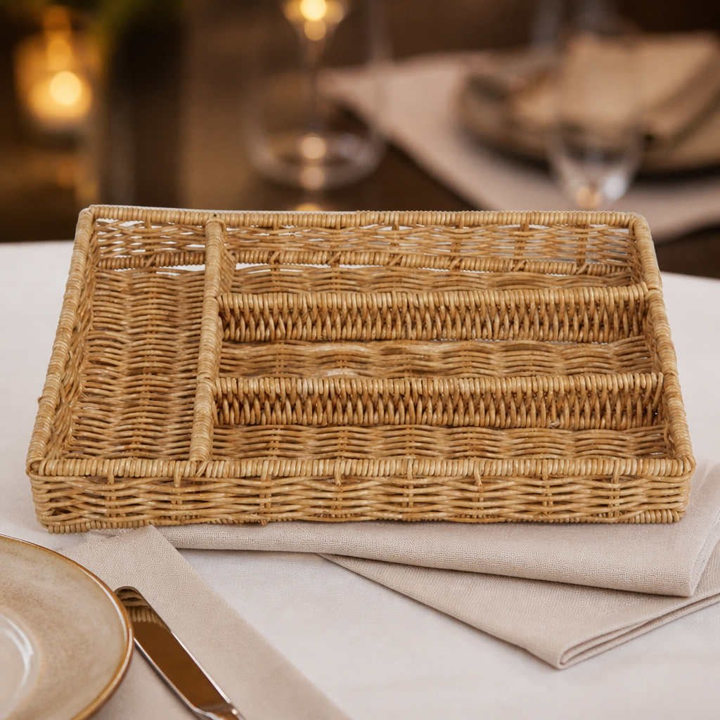 Commercial Cutlery Organiser Light Brown 340x250mm Polywicker