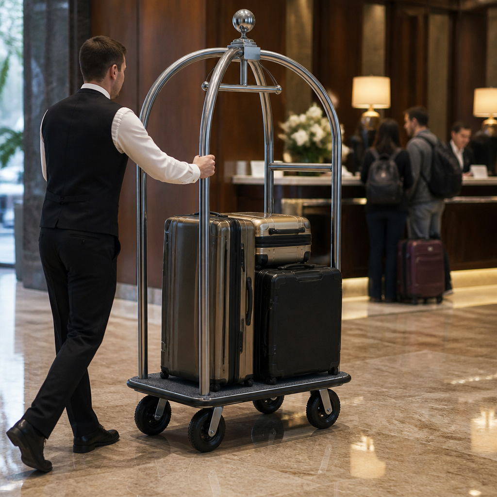 Commercial luggage cart with 100kg capacity in stainless steel