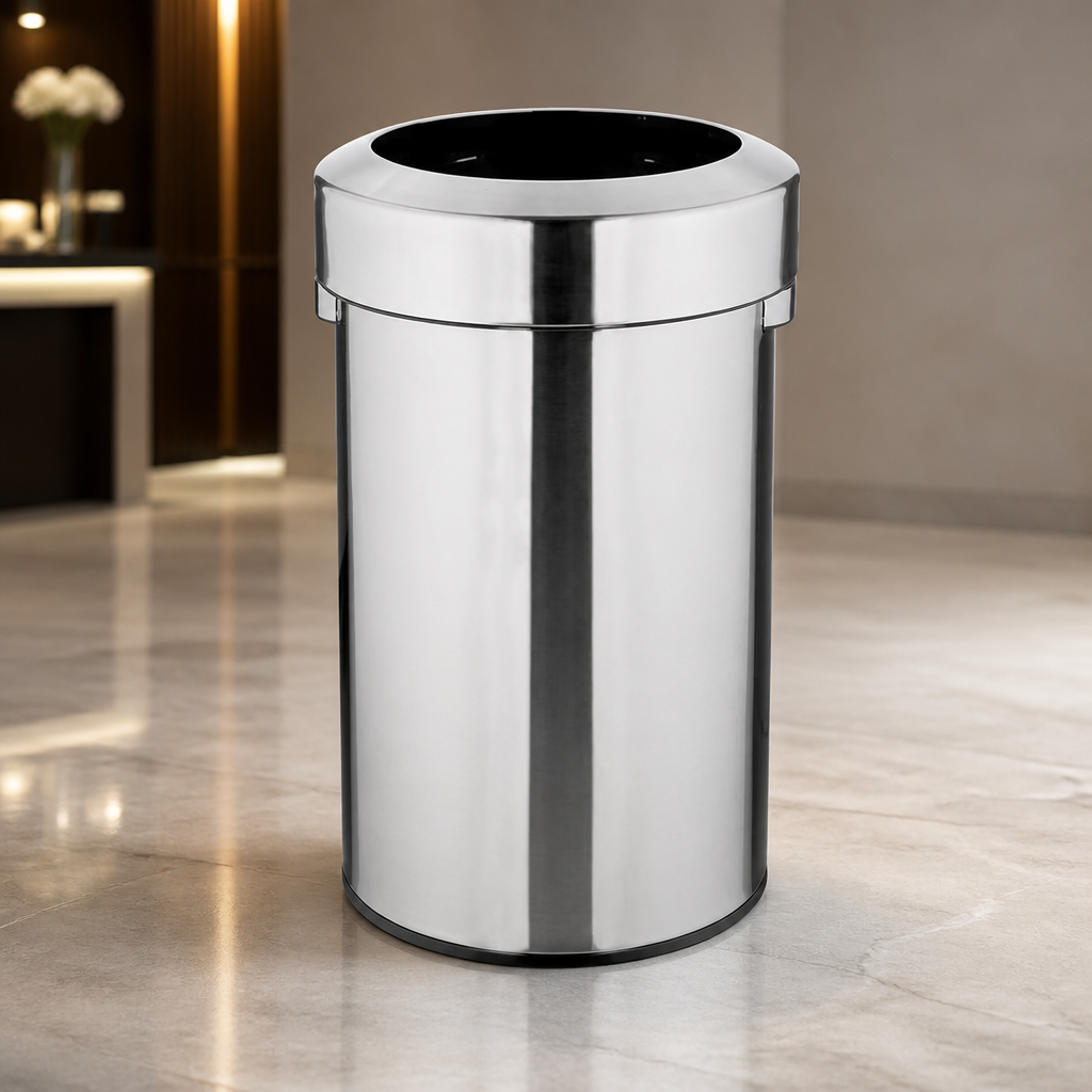 70L Commercial Open Top Waste Bin Brushed Steel Finish