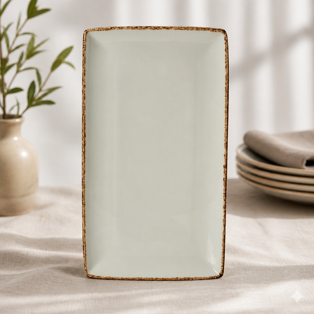 Commercial Brown Dapple Rectangle Plates Set of Three 6 Pack