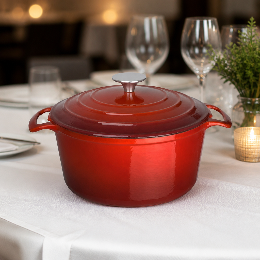 Commercial Round Cast Iron Casserole Dish 4Ltr Red