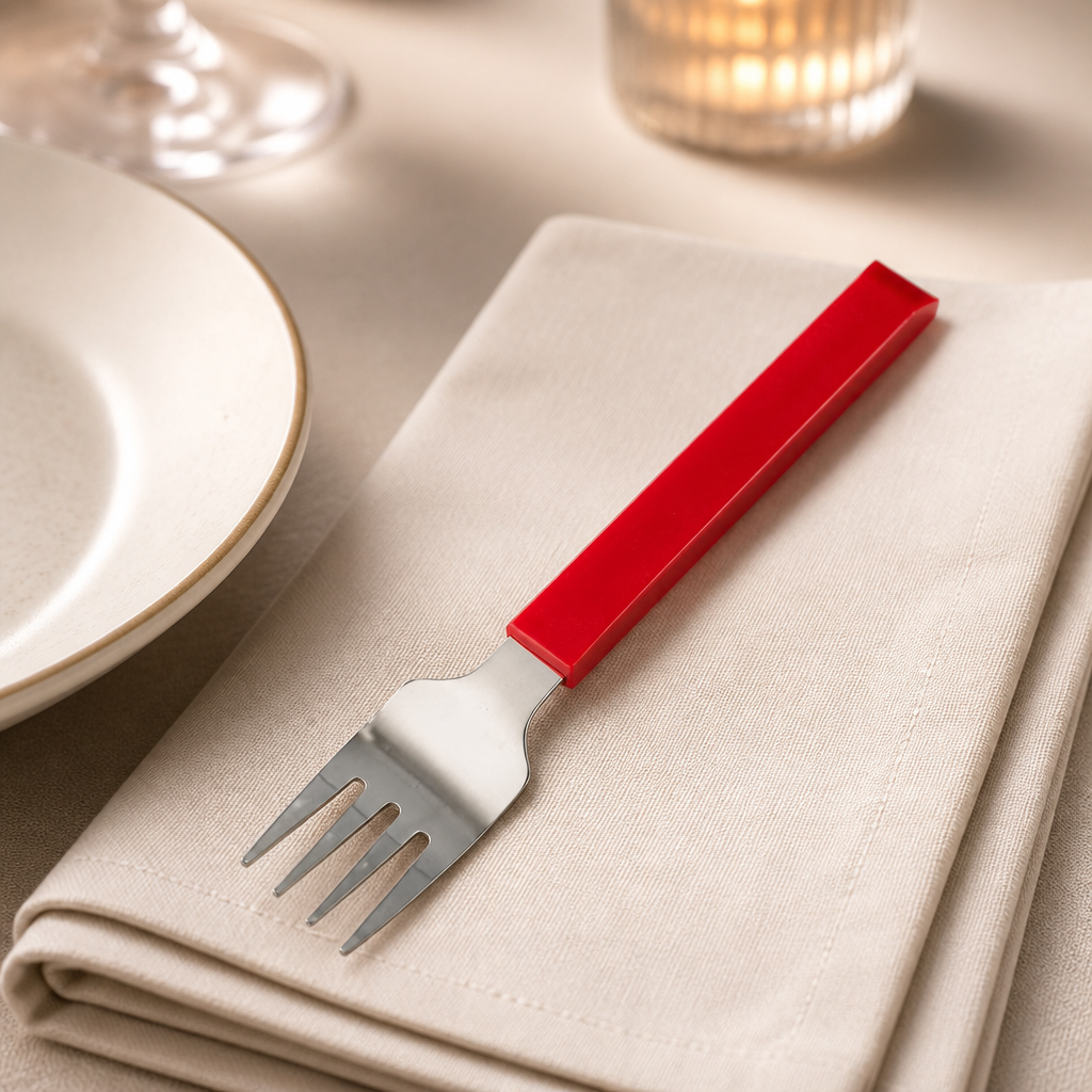 Commercial Dessert Forks 180mm with Red Polypropylene Handle