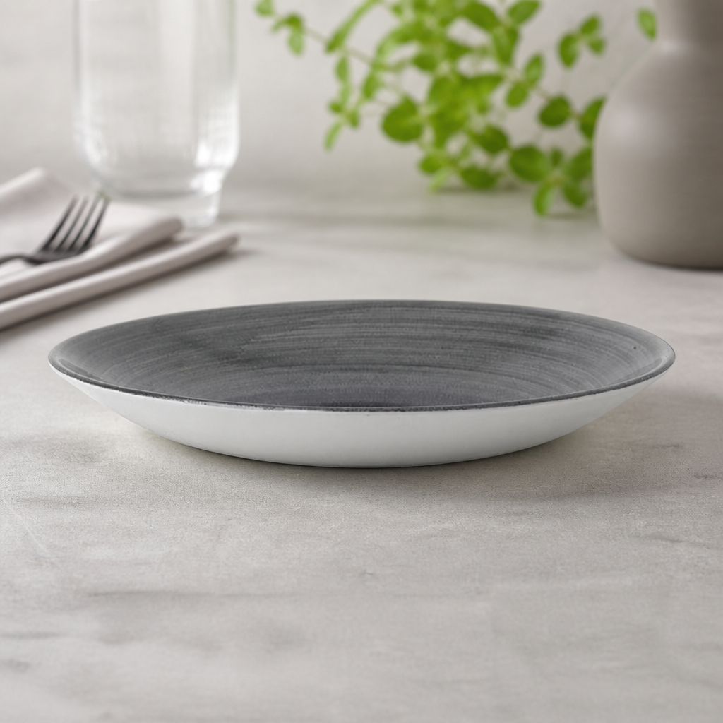 Commercial Deep Coupe Plates Grey 279mm Super Vitrified Porcelain