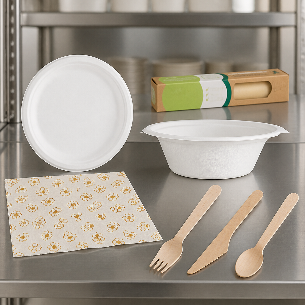Sustainable Picnic Kit with wooden cutlery and compostable plates