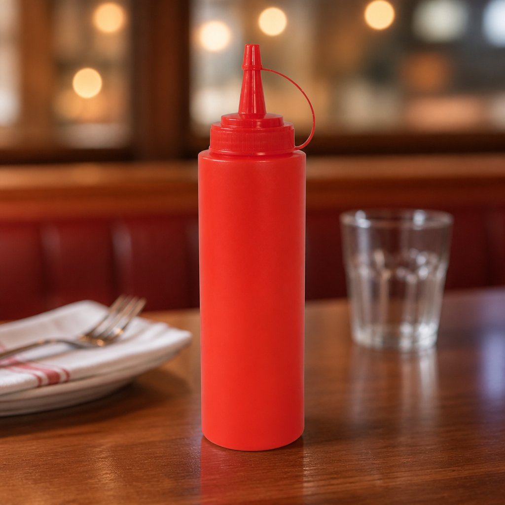 12oz commercial red squeeze sauce bottle for easy dispensing