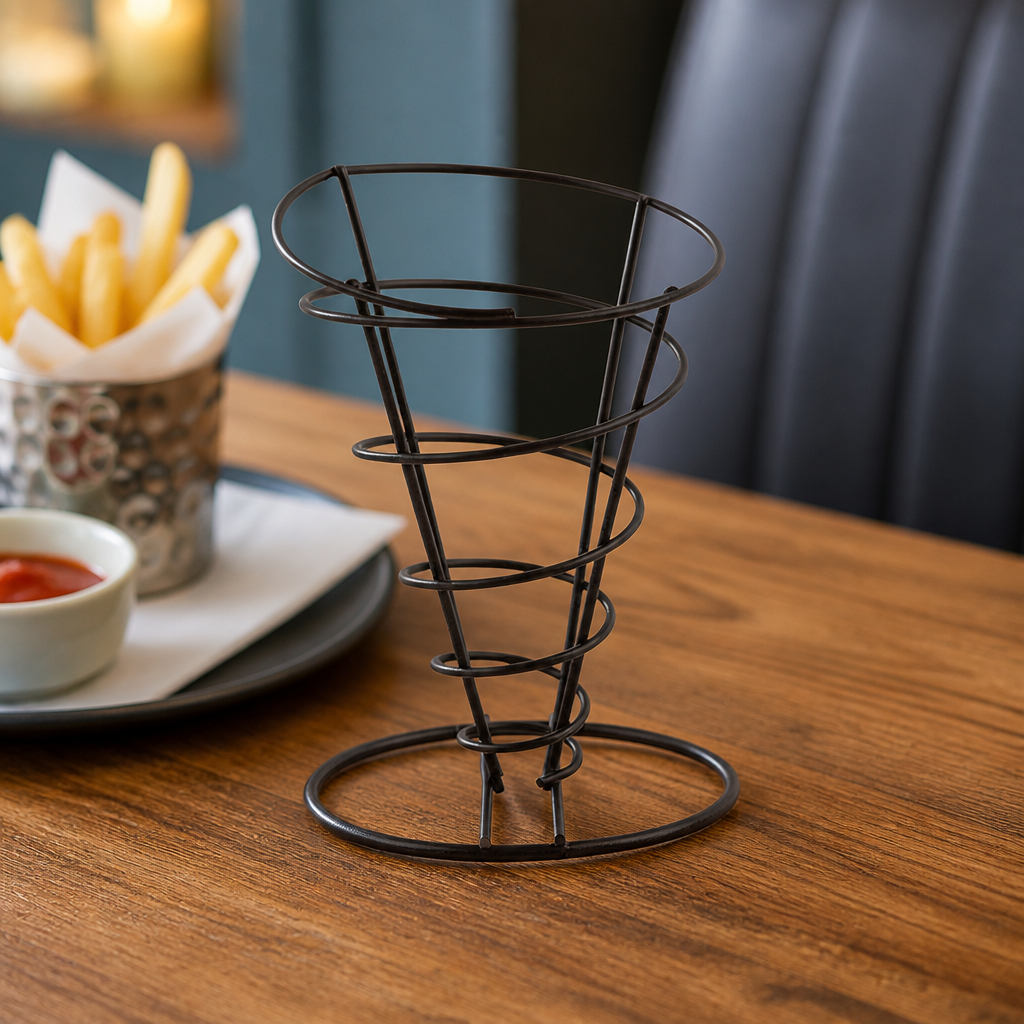 Commercial Wire Chip Cone Holder 175mm Black Metal