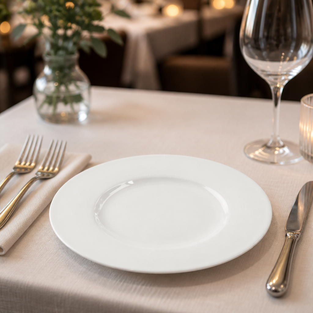 Commercial Wide Rim Bone China Plates 225mm - 12 Pack