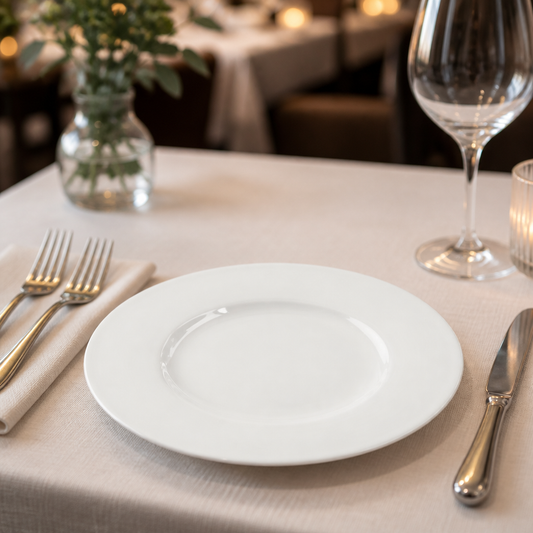 Commercial Wide Rim Bone China Plates 225mm - 12 Pack