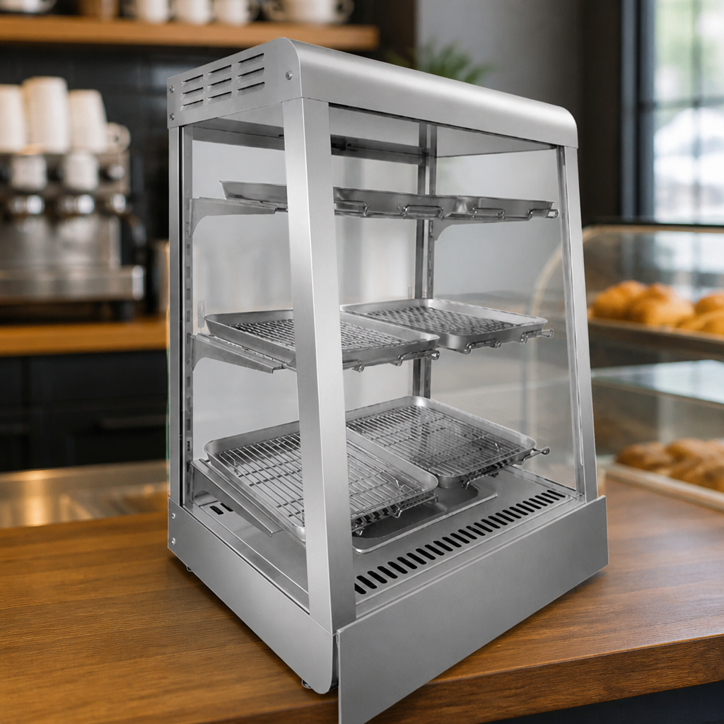 Countertop Heated Display Case with Rear Sliding Glass Doors