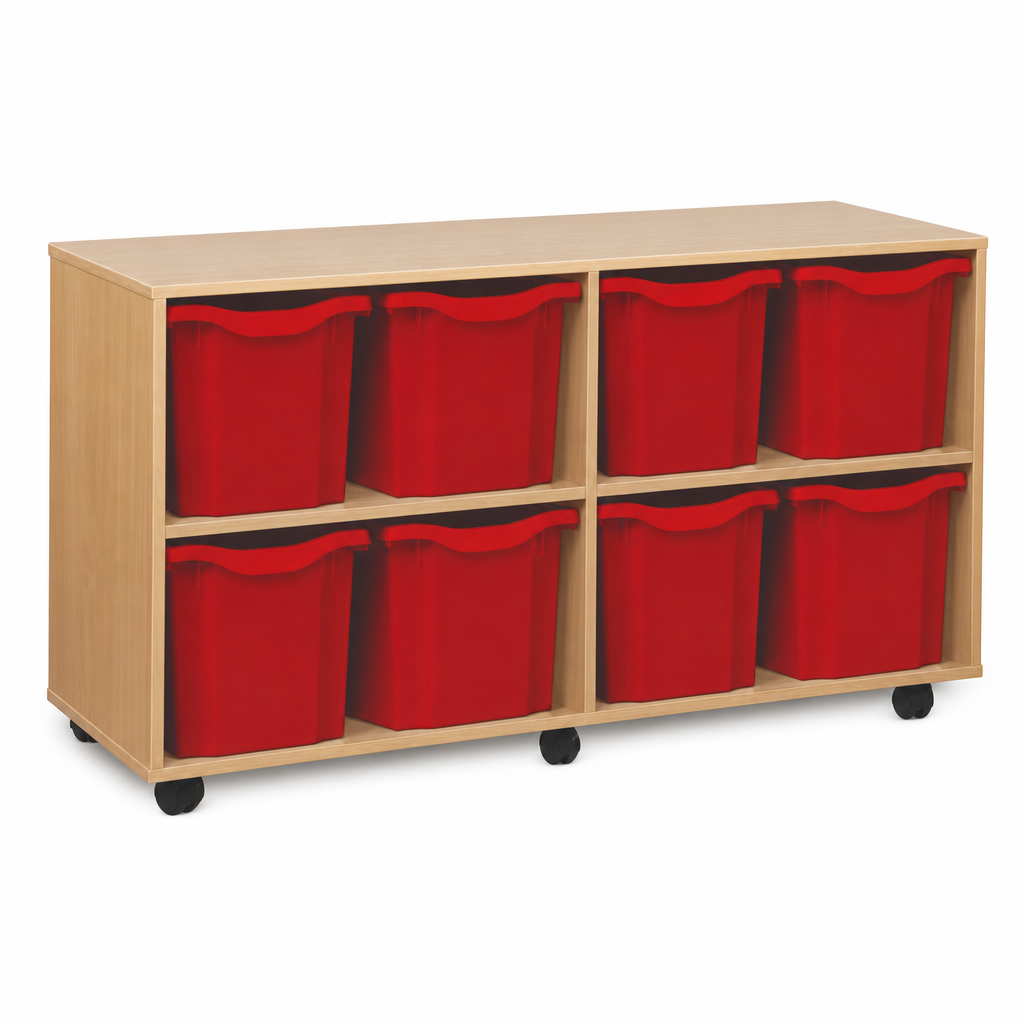 8 Quad Tray Mobile Storage Unit with Beech Frame