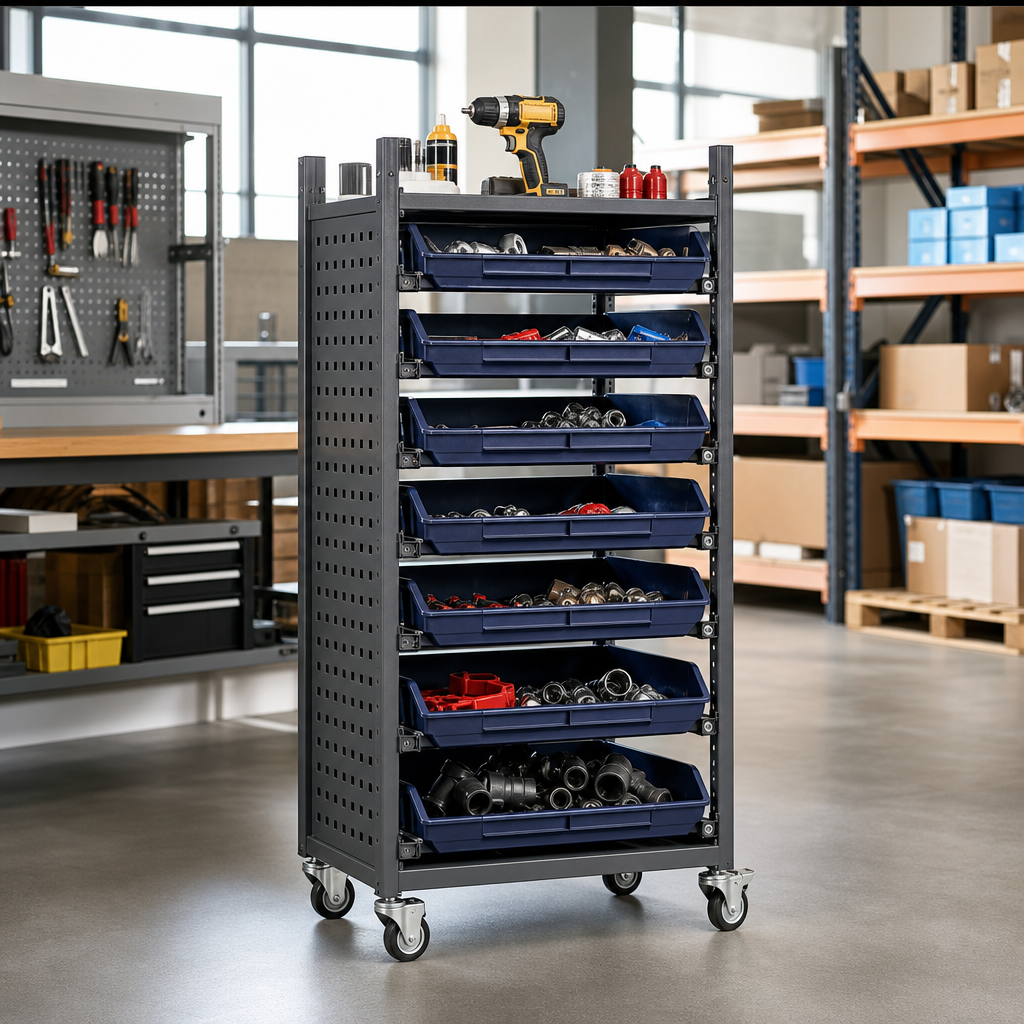8 Tray Mobile Storage Unit with Shelves