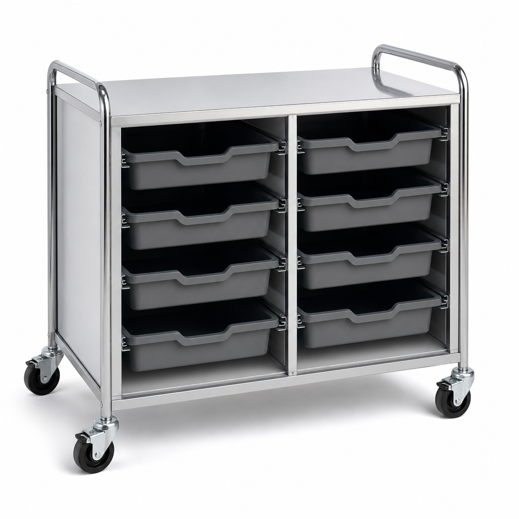 8 Tray Mobile Storage Unit with Shelves