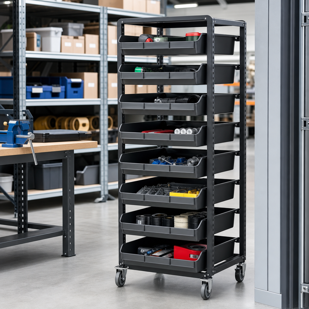 8 Tray Mobile Storage Unit with Single Trays