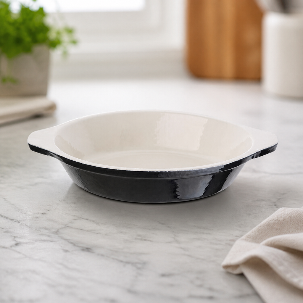 Commercial Cast Iron Round Gratin Dish 400ml Black