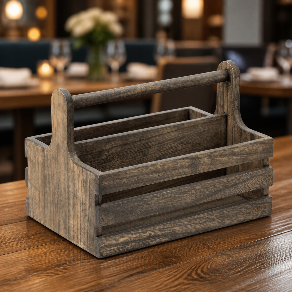 Commercial Wooden Condiment Holder Caddy - 2 Pack