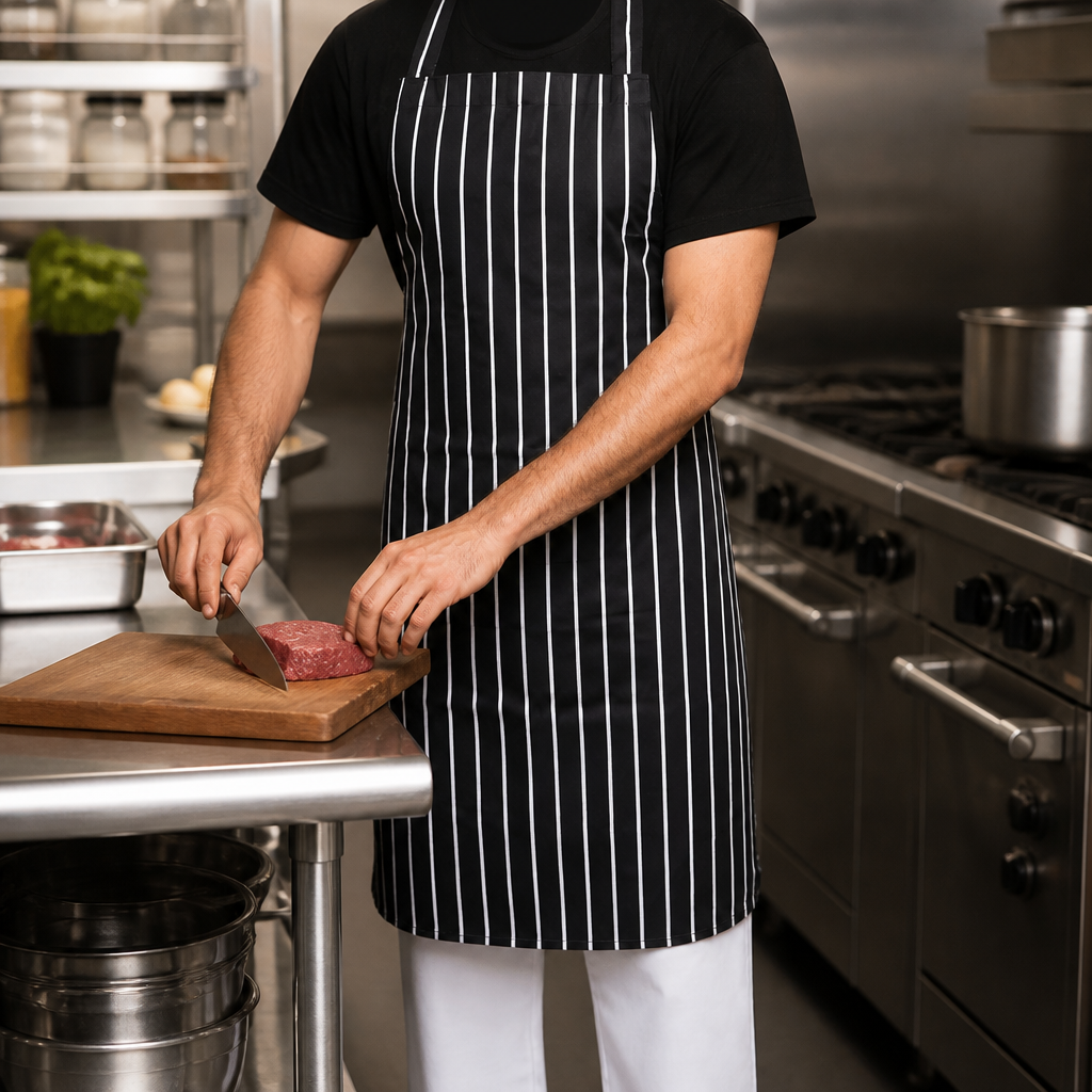 Commercial Butchers Stripe Bib Apron Black/ 710x960mm