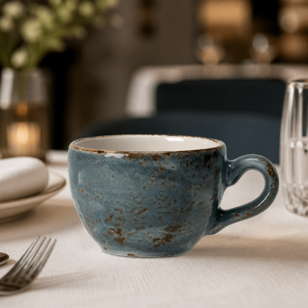 Commercial Blue Low Tea Cups 340ml - Pack of 36