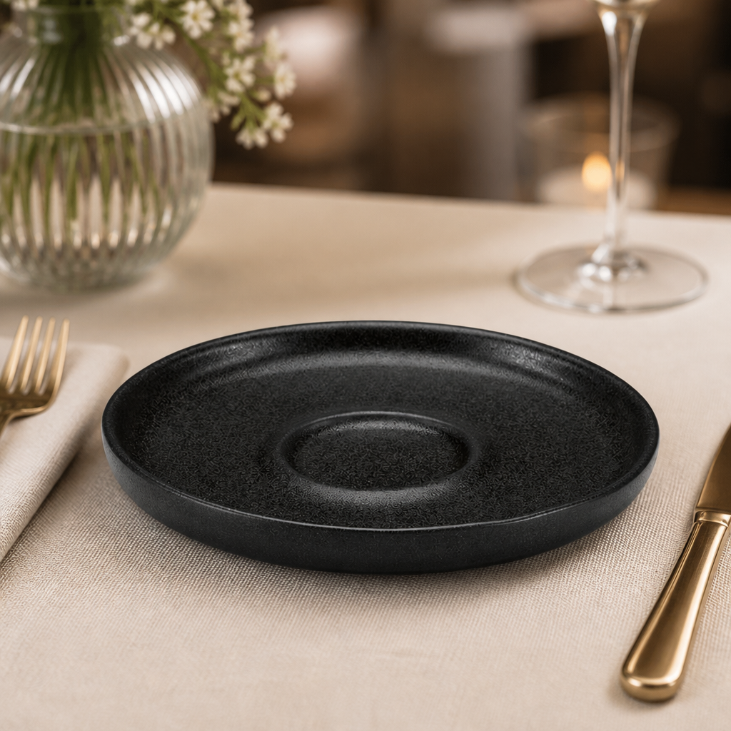 Set of 6 black saucers 120mm for beverages