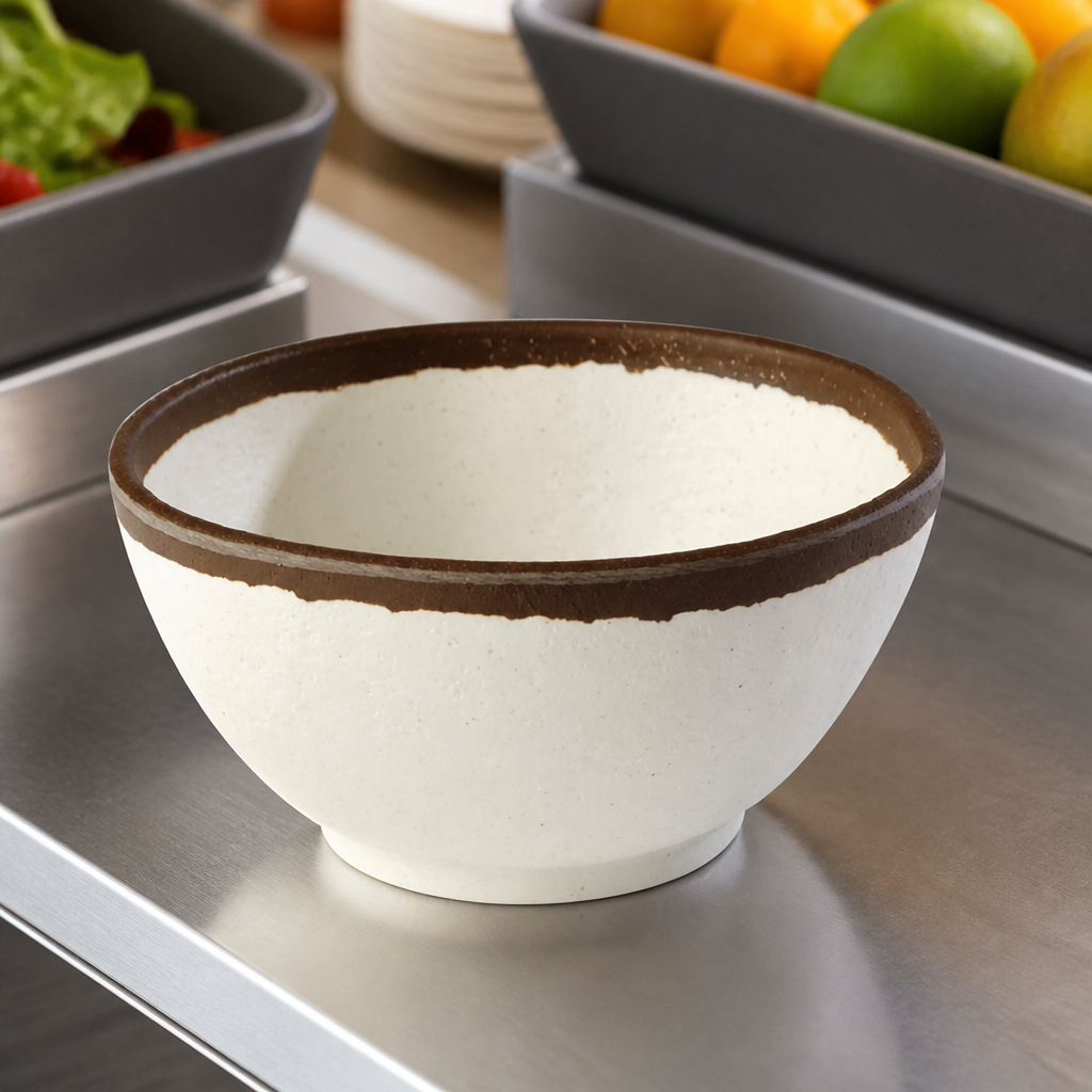 125mm Commercial Melamine Bowl with Dark Brown Rim