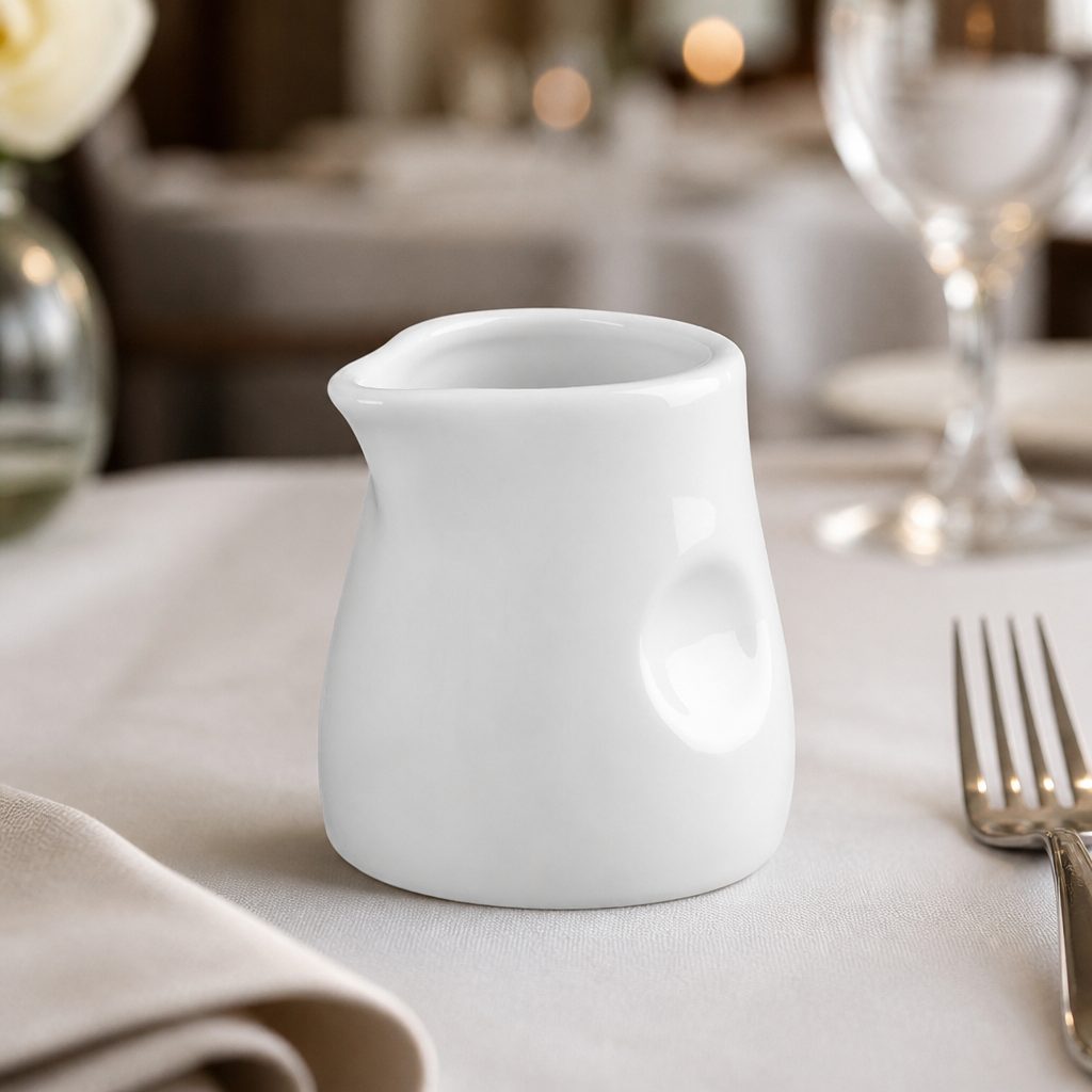 Commercial Dimpled Milk Jugs 70ml Whiteware 6 Pack