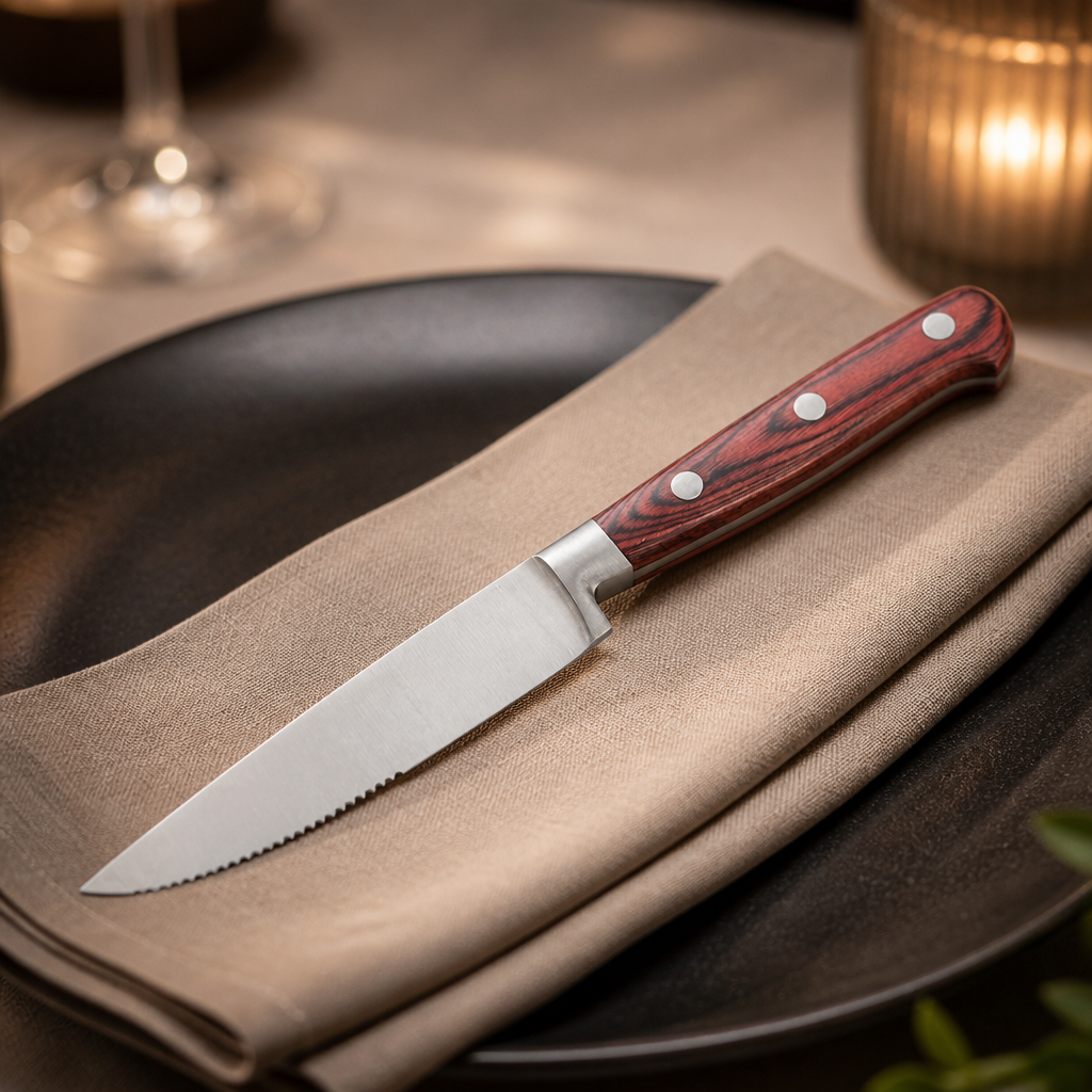 Commercial Steak Knives 258mm with Red Handles, Pack of 6