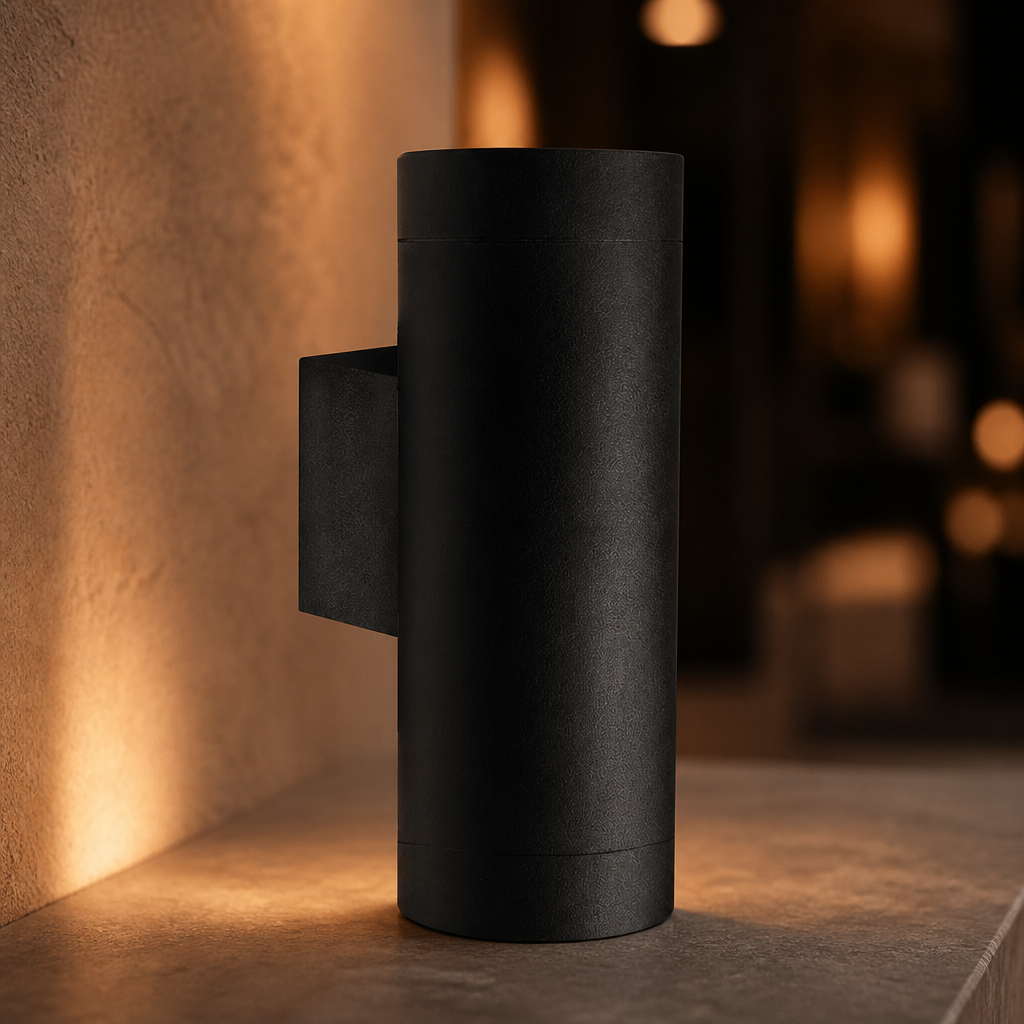 Double Outdoor Wall Light for Bulbs in Black Metal