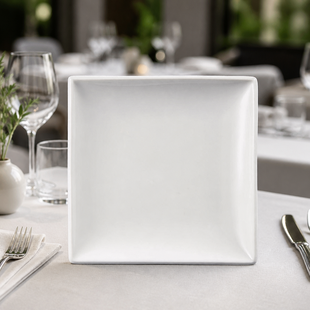 Commercial porcelain square serving plates 295mm 6 pack