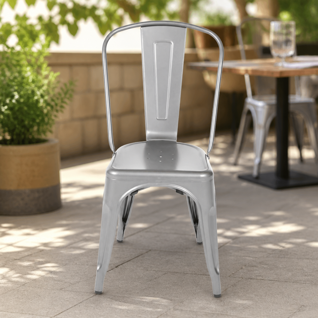 Commercial Outdoor Steel Side Chairs in Gun Metal Grey 4 Pack