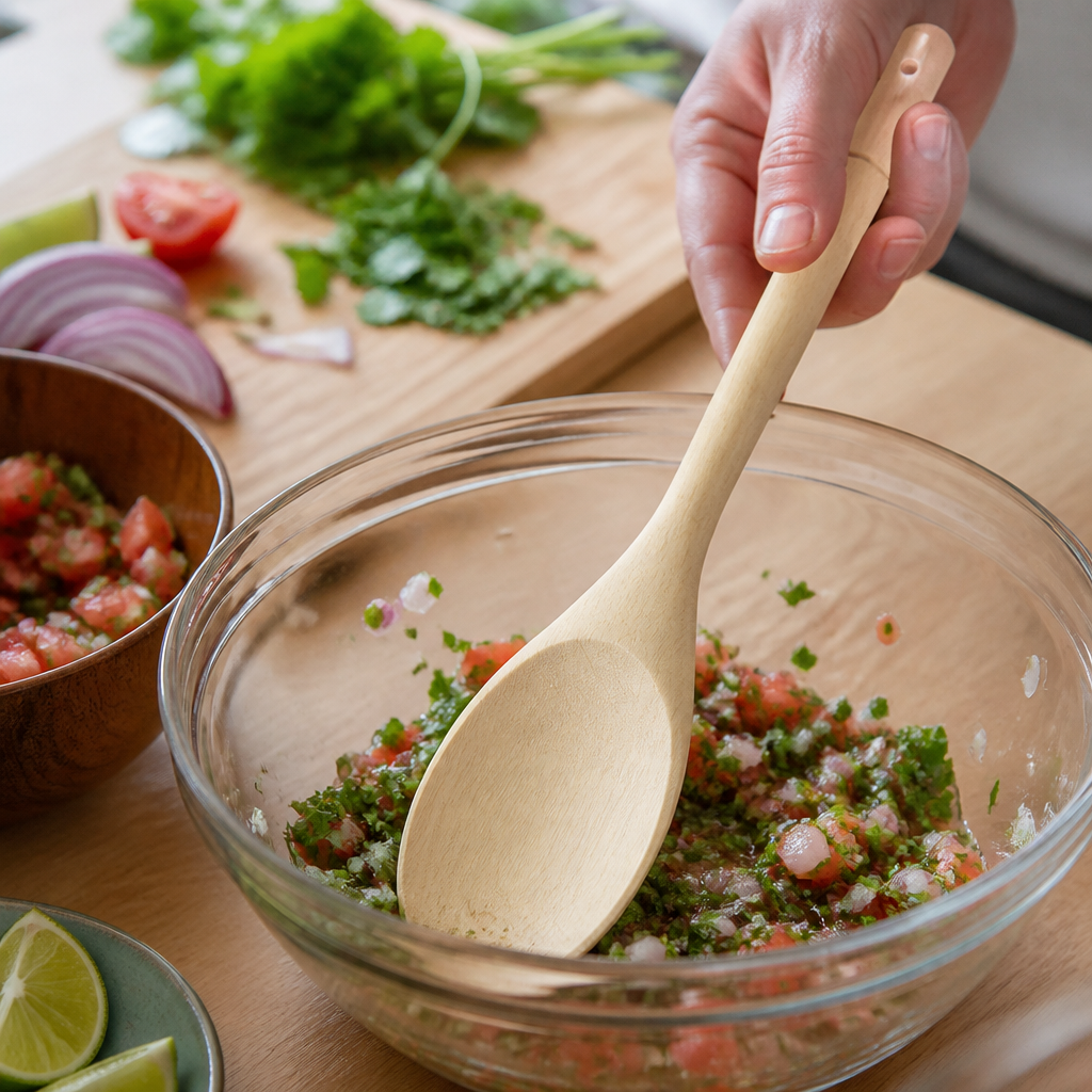 8-inch wooden cooking spoon for commercial kitchen use
