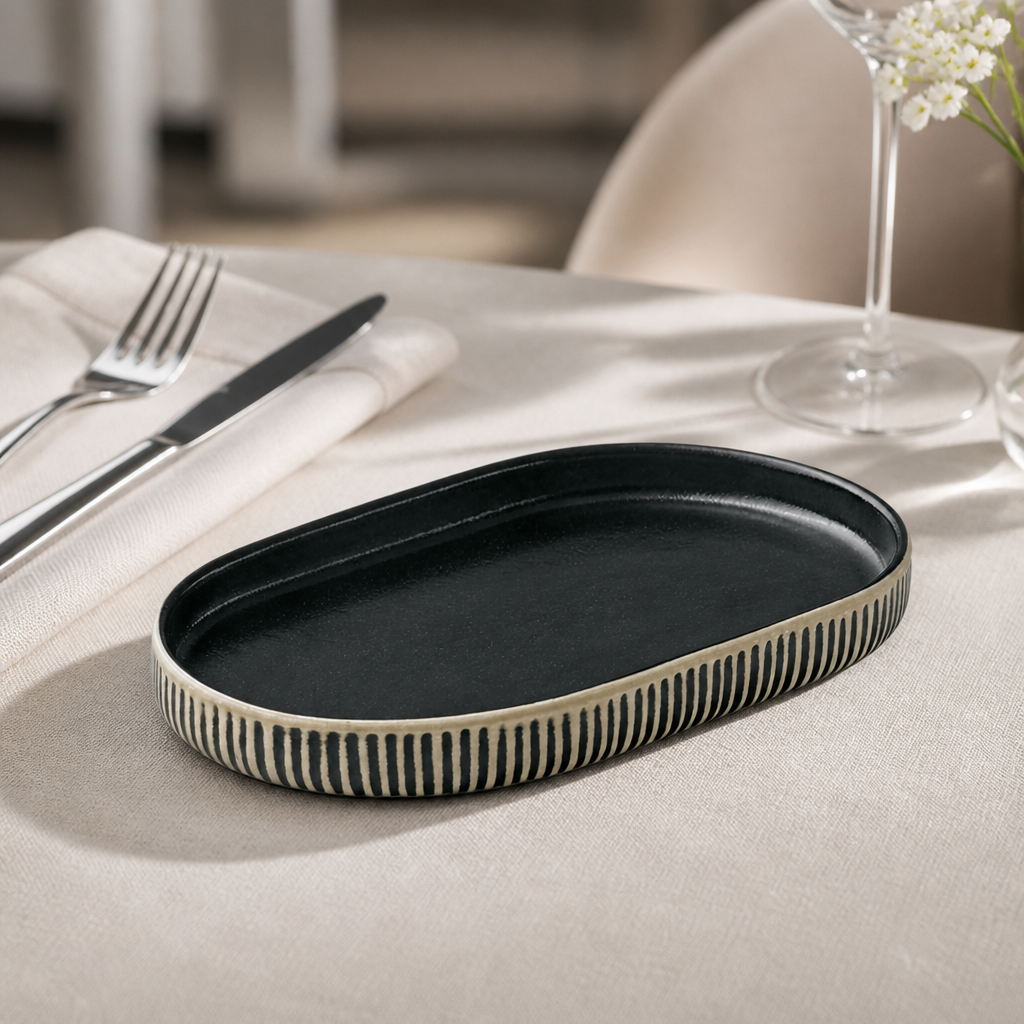 Commercial black oval plates 180x110mm, 6 pack