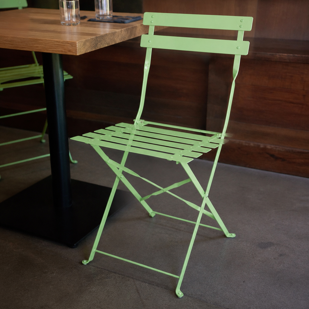 Light green commercial folding chairs 2 pack for outdoor seating