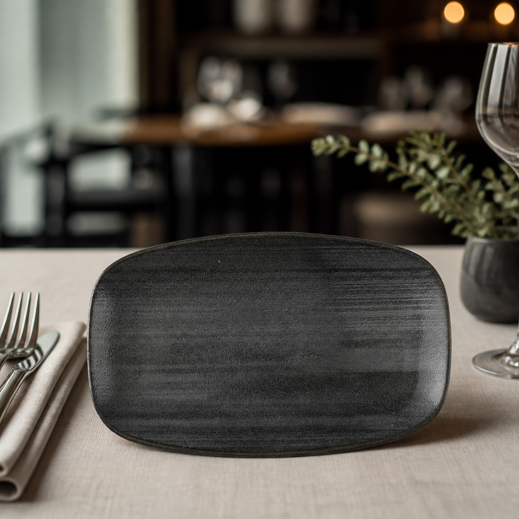 Commercial Oblong Chefs Plates 200mm Black - 12 Pack