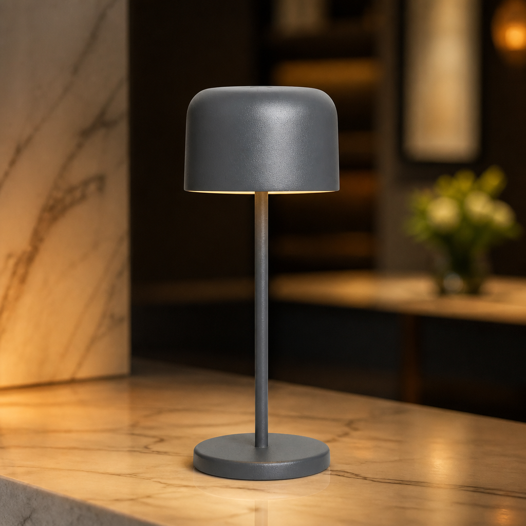USB-Powered Grey Table Lamp 200mm Cordless Design Indoor Outdoor