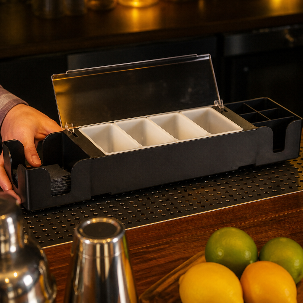 Commercial 4 Compartment Condiment Holder with Napkin Dispenser