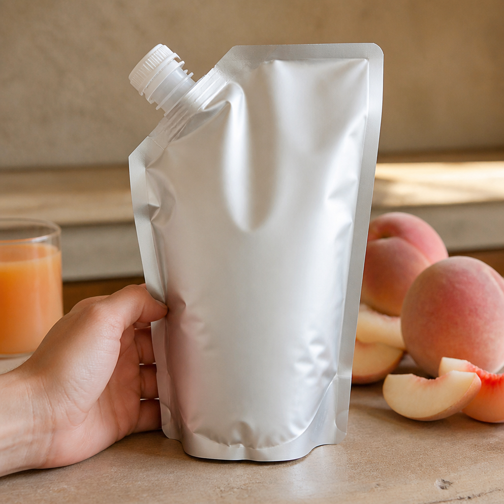 Commercial Peach Fruit Puree 1kg in a container